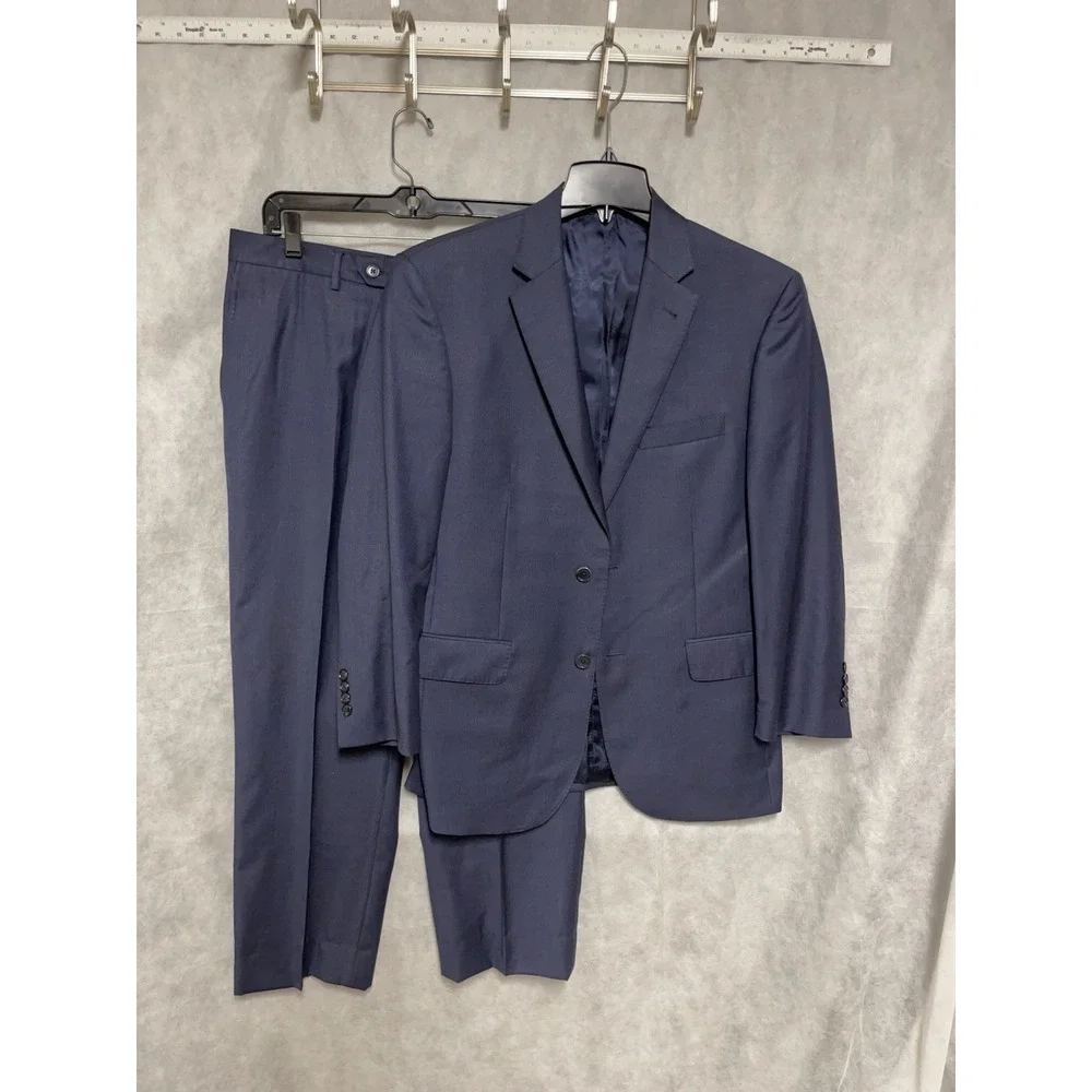 Jos A Bank Suit Men 40R 38R Blue Slim Houndstooth Signature Gold Flannel W32X28L